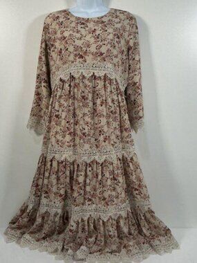 Dainty Jewells Floral Tiered Lace Trim Maxi Dress